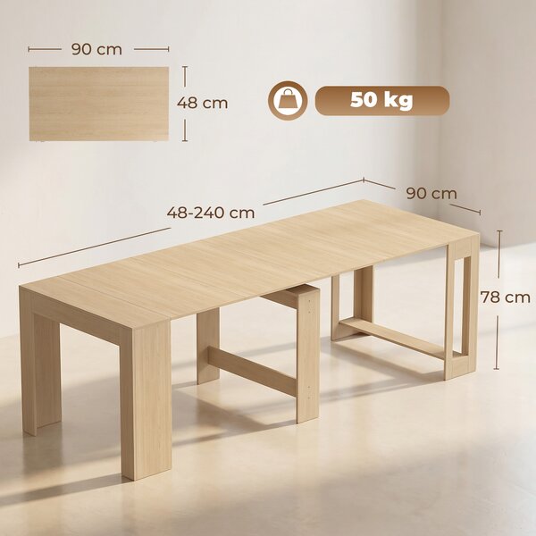 HOMCOM Tavolo Consolle Estendibile con 5 Lunghezze Regolabili per 10 Persone, Stile Moderno Minimalista, Effetto Legno Chiaro | Aosom Italy