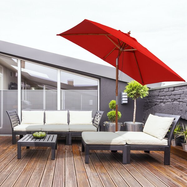 Outsunny Ombrellone da Giardino Rettangolare Inclinabile Legno Poliestere ad Alta Densità, 200x150x235 cm, Rosso | Aosom Italy