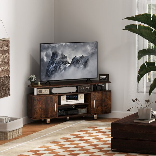 HOMCOM Mobile TV con Ampio Piano, Ante con Sportello e Scomparto Aperto per Televisori fino a 55 pollici, 120x39.5x52 cm, Marrone | Aosom Italy