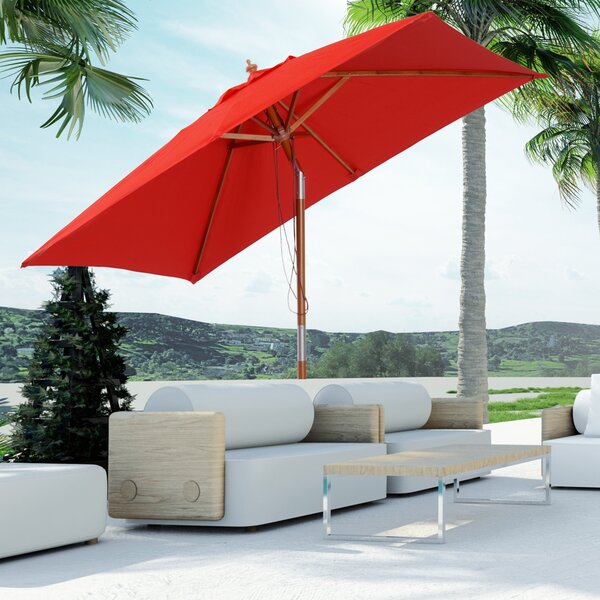 Outsunny Ombrellone da Giardino Rettangolare Inclinabile Legno Poliestere ad Alta Densità, 200x150x235 cm, Rosso | Aosom Italy