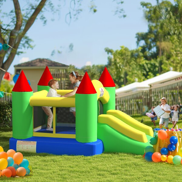 HOMCOM Castello Gonfiabile con Scivolo e Rete di Sicurezza, fino a 100 kg per Bambini 3-10 anni, 300x180x160 cm, Multicolore | Aosom Italy