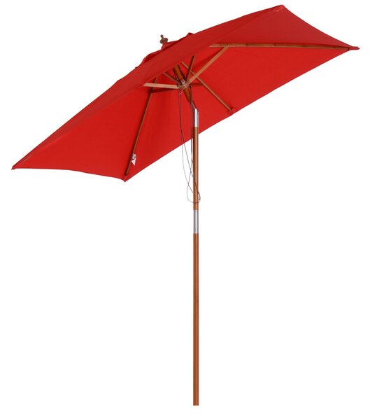 Outsunny Ombrellone da Giardino Rettangolare Inclinabile Legno Poliestere ad Alta Densità, 200x150x235 cm, Rosso | Aosom Italy