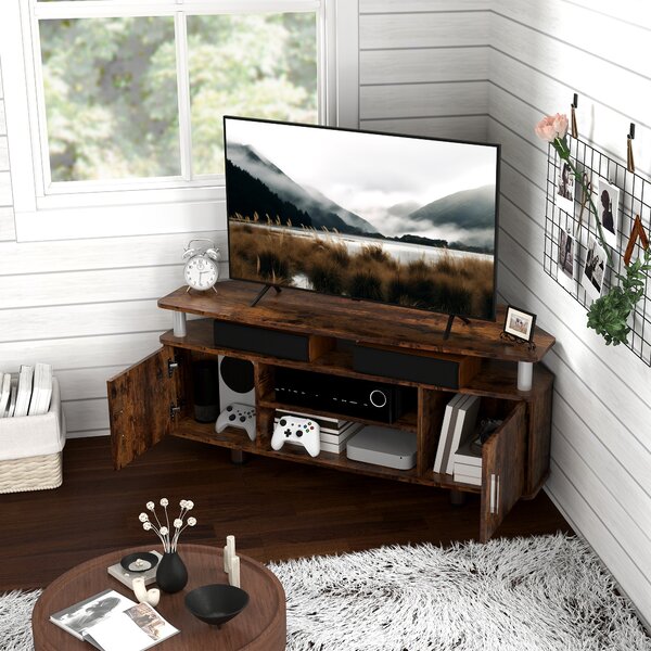 HOMCOM Mobile TV con Ampio Piano, Ante con Sportello e Scomparto Aperto per Televisori fino a 55 pollici, 120x39.5x52 cm, Marrone | Aosom Italy