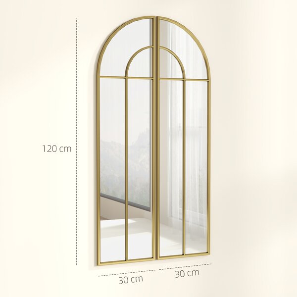 HOMCOM Specchio da Parete ad Arco con Cornice Metallica e Finitura Dorata per Soggiorno, Camera e Corridoio, 30x120x3 cm, Oro | Aosom Italy