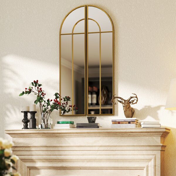 HOMCOM Specchio da Parete ad Arco con Cornice Metallica e Finitura Dorata per Soggiorno, Camera e Corridoio, 30x120x3 cm, Oro | Aosom Italy