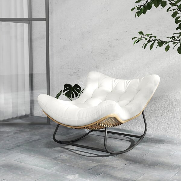 Outsunny Poltrona a Dondolo da Giardino con Cuscino Imbottito, Sedia a forma d'uovo in resina intrecciata, 98x111x74 cm, Crema | Aosom Italy