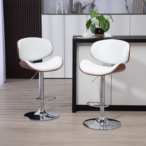 HOMCOM Set da 2 Sgabelli da Bar Altezza Regolabile, 53x52x112 cm, Bianco | Aosom Italy