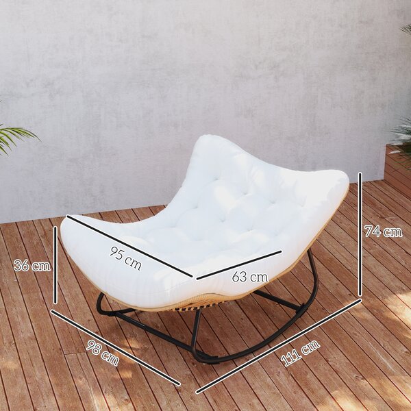 Outsunny Poltrona a Dondolo da Giardino con Cuscino Imbottito, Sedia a forma d'uovo in resina intrecciata, 98x111x74 cm, Crema | Aosom Italy