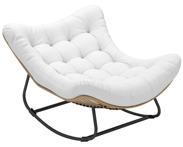 Outsunny Poltrona a Dondolo da Giardino con Cuscino Imbottito, Sedia a forma d'uovo in resina intrecciata, 98x111x74 cm, Crema | Aosom Italy