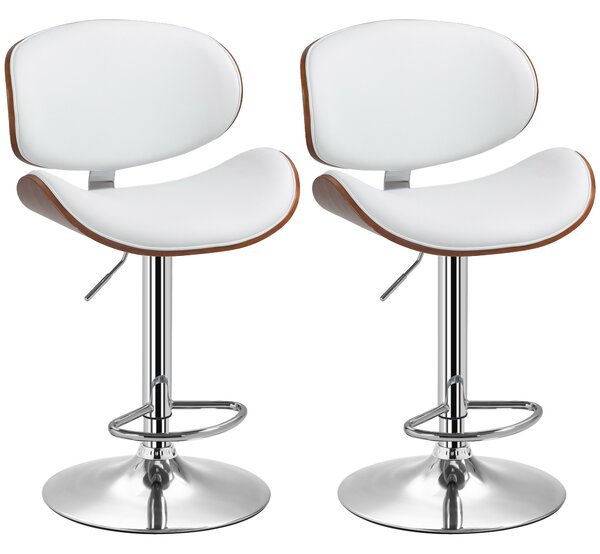 HOMCOM Set da 2 Sgabelli da Bar Altezza Regolabile, 53x52x112 cm, Bianco | Aosom Italy