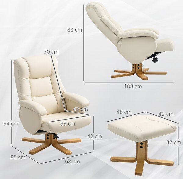 HOMCOM Poltrona Relax con Poggiapiedi e Schienale Inclinabile, Sedia Reclinabile Girevole 360°, 68x85x94 cm, Crema | Aosom Italy