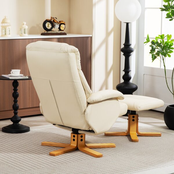 HOMCOM Poltrona Relax con Poggiapiedi e Schienale Inclinabile, Sedia Reclinabile Girevole 360°, 68x85x94 cm, Crema | Aosom Italy