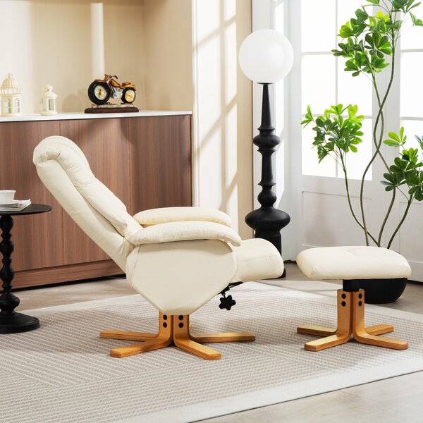 HOMCOM Poltrona Relax con Poggiapiedi e Schienale Inclinabile, Sedia Reclinabile Girevole 360°, 68x85x94 cm, Crema | Aosom Italy