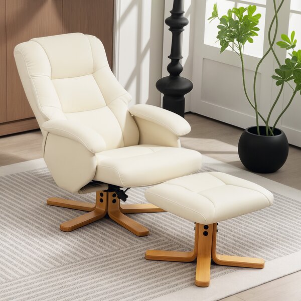 HOMCOM Poltrona Relax con Poggiapiedi e Schienale Inclinabile, Sedia Reclinabile Girevole 360°, 68x85x94 cm, Crema | Aosom Italy