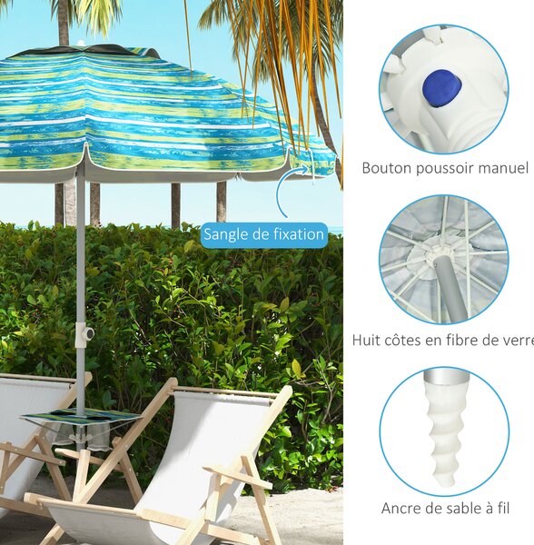 Outsunny Ombrellone da Spiaggia Inclinabile Rotondo con Portabicchieri e Protezione UV50+, 190x190x215 cm, Blu | Aosom Italy