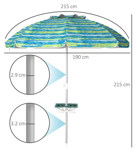 Outsunny Ombrellone da Spiaggia Inclinabile Rotondo con Portabicchieri e Protezione UV50+, 190x190x215 cm, Blu | Aosom Italy