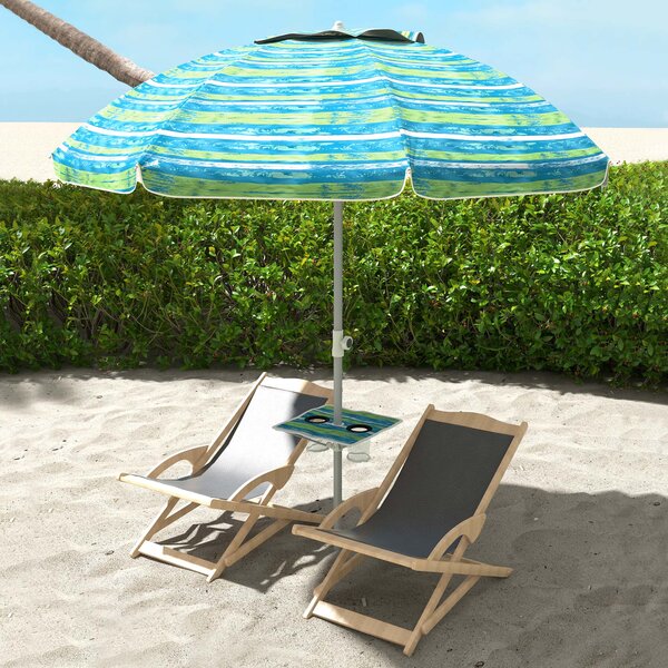 Outsunny Ombrellone da Spiaggia Inclinabile Rotondo con Portabicchieri e Protezione UV50+, 190x190x215 cm, Blu | Aosom Italy
