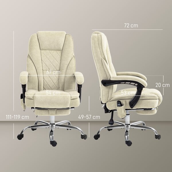 Vinsetto Sedia da Ufficio con Telecomando e Poggiapiedi Estraibile, Poltrona Massaggiante con Schienale Reclinabile, 67x72x119 cm, Beige | Aosom Italy