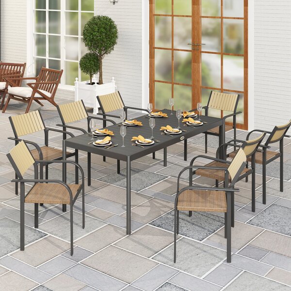 Outsunny Tavolo da Pranzo a Doghe Rettangolare per Giardino in Acciaio, 186x90x74 cm, Grigio Scuro | Aosom Italy