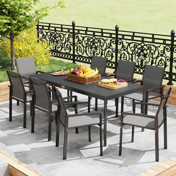 Outsunny Tavolo da Pranzo a Doghe Rettangolare per Giardino in Acciaio, 186x90x74 cm, Grigio Scuro | Aosom Italy