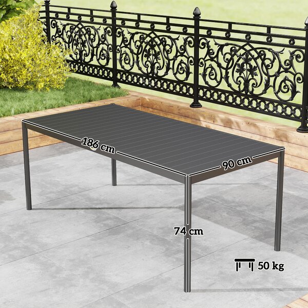 Outsunny Tavolo da Pranzo a Doghe Rettangolare per Giardino in Acciaio, 186x90x74 cm, Grigio Scuro | Aosom Italy