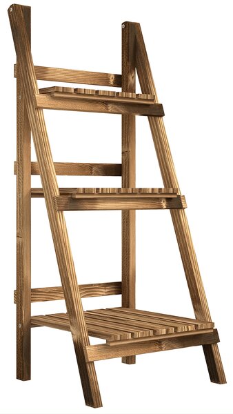 Outsunny Portapiante Pieghevole Portavasi in Legno di Abete con 3 Livelli Scaffale da Esterno per Piante Portafiori 40x37x93cm|Aosom