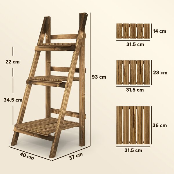 Outsunny Portapiante Pieghevole Portavasi in Legno di Abete con 3 Livelli Scaffale da Esterno per Piante Portafiori 40x37x93cm|Aosom