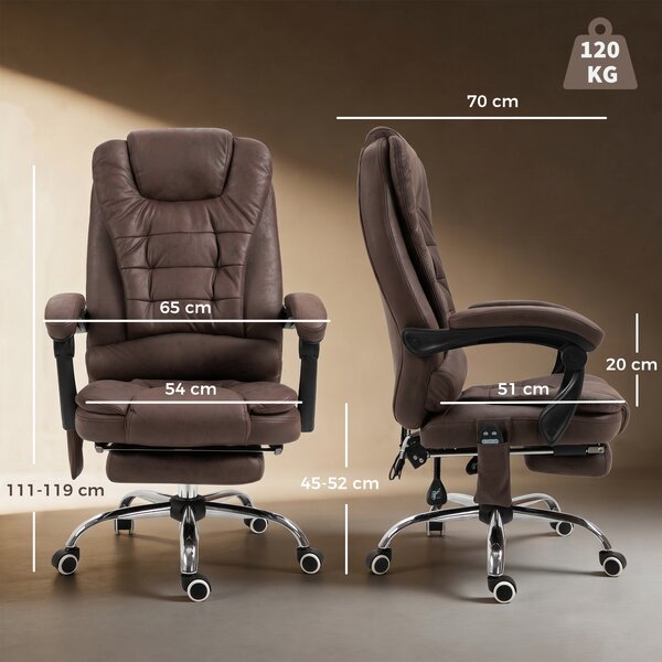 Vinsetto Poltrona da Ufficio con Telecomando e 6 Punti di Massaggio, in Microfibra, 65x70x111-119 cm, Marrone | Aosom Italy