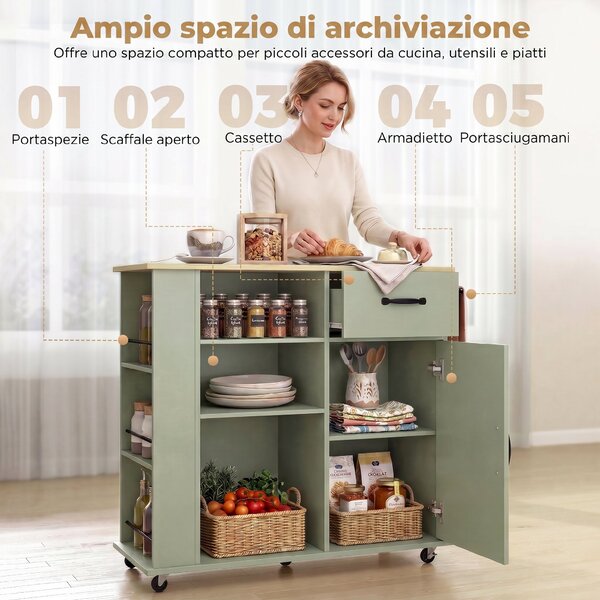 HOMCOM Mobile Cucina con Cassetto, Armadietto e Ripiano Regolabile, Verde Chiaro | Aosom Italy