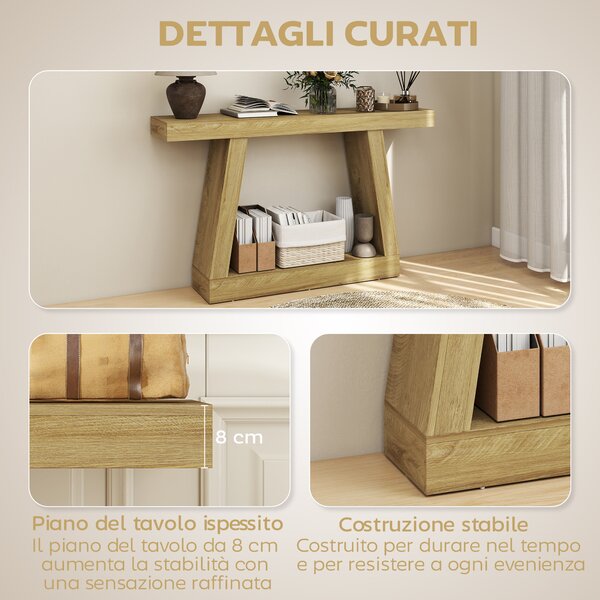 HOMCOM Tavolo Consolle 140 cm, Retro Divano con Contenitore, Rovere. | Aosom Italy