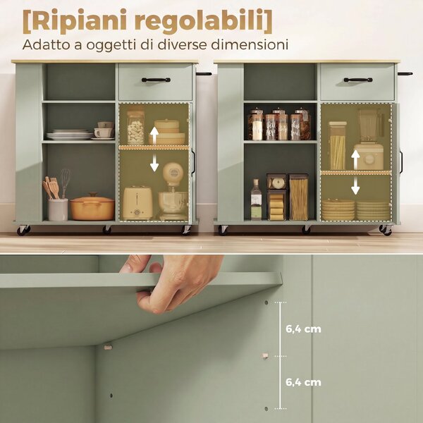 HOMCOM Mobile Cucina con Cassetto, Armadietto e Ripiano Regolabile, Verde Chiaro | Aosom Italy