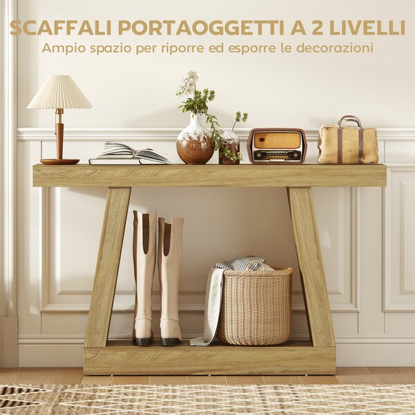 HOMCOM Tavolo Consolle 140 cm, Retro Divano con Contenitore, Rovere. | Aosom Italy