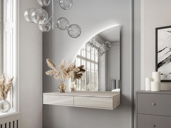 Toeletta sospesa con specchio con LED 2 cassetti Beige opaco - JINEZA
