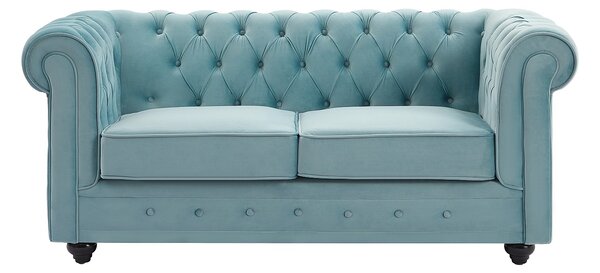 Divano 2 posti in Velluto Azzurro pastello - CHESTERFIELD
