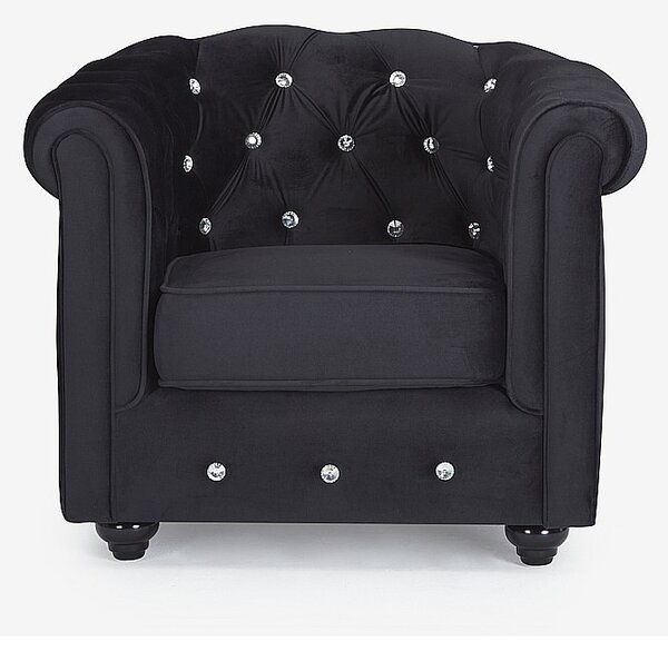 Poltrona CHESTERFIELD in velluto Nero con bottoni effetto cristallo