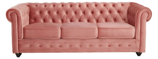 Divano CHESTERFIELD 3 posti in velluto Rosa cipria