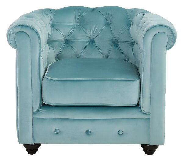 Poltrona CHESTERFIELD in velluto Azzurro pastello