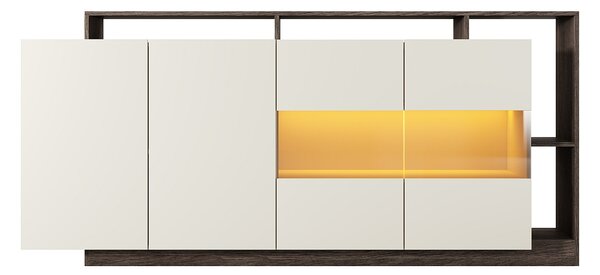 Credenza 4 ante e 4 nicchie con LEDs Beige e Naturale scuro - IDESIA