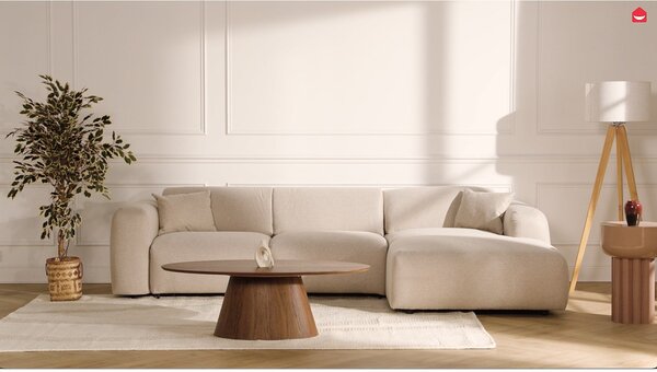 Grande divano letto angolare sinistro express in tessuto melange beige - POGNI