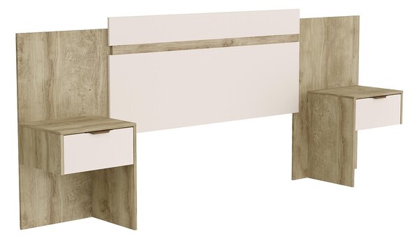 Testata letto allungabile con comodini 140/160 cm Naturale e Panna - PARATI