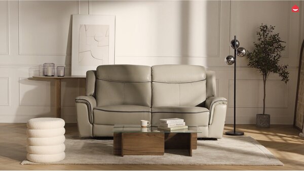 Divano 3 posti relax elettrico in Pelle Beige - ADELIO