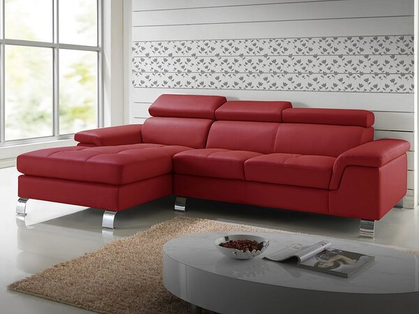 Divano angolare in pelle Rosso - Angolo a sinistra - MISHIMA