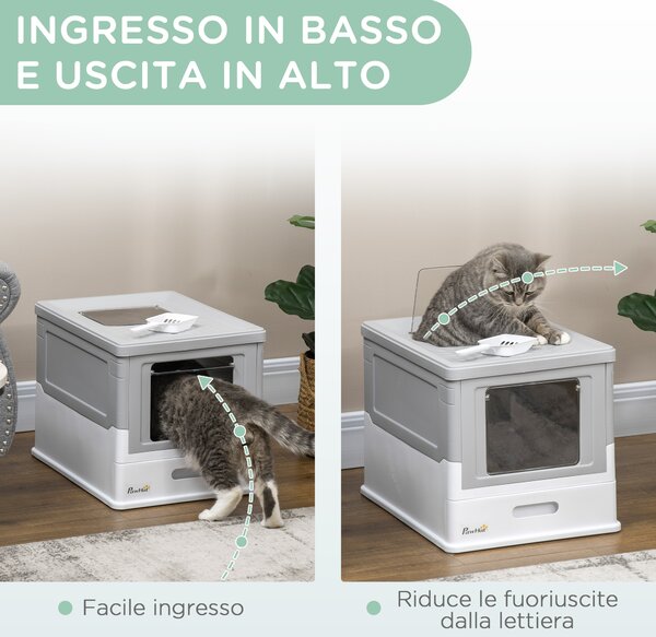 PawHut Lettiera per Gatti Chiusa in PP a 2 Porte con Paletta e Vassoio Estraibile, 47.5x35.5x36.7 cm|Aosom