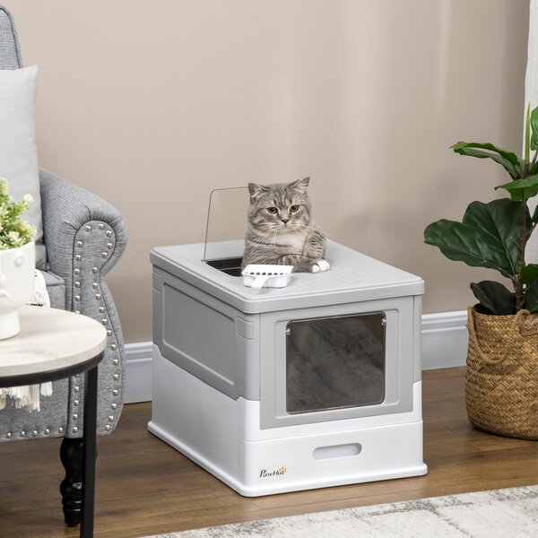 PawHut Lettiera per Gatti Chiusa in PP a 2 Porte con Paletta e Vassoio Estraibile, 47.5x35.5x36.7 cm|Aosom
