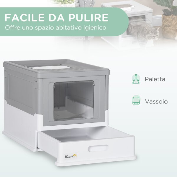 PawHut Lettiera per Gatti Chiusa in PP a 2 Porte con Paletta e Vassoio Estraibile, 47.5x35.5x36.7 cm|Aosom