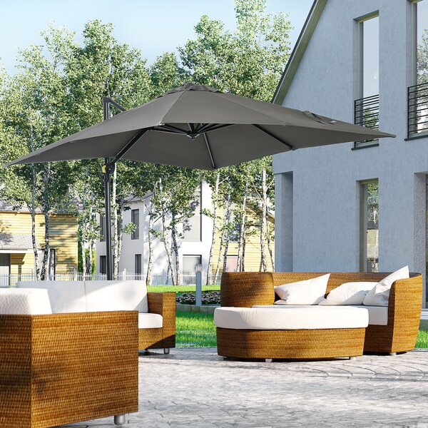 Outsunny Ombrellone da Giardino con Angolazione Regolabile su 5 Livelli e Rotazione a 360°, 2.5x2.5 m, Grigio