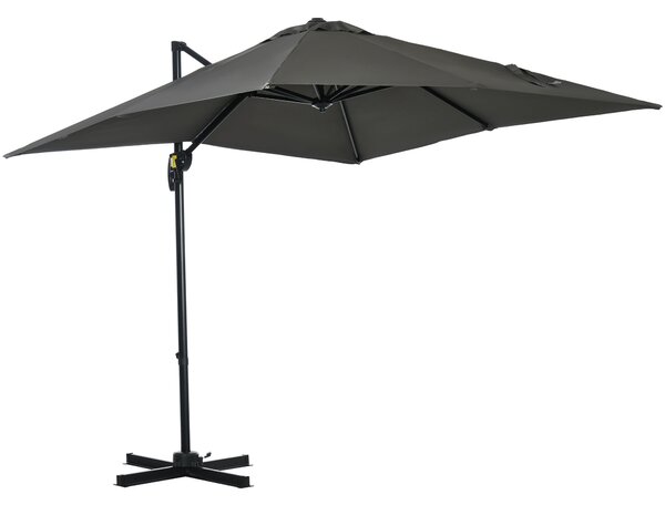 Outsunny Ombrellone da Giardino con Angolazione Regolabile su 5 Livelli e Rotazione a 360°, 2.5x2.5 m, Grigio