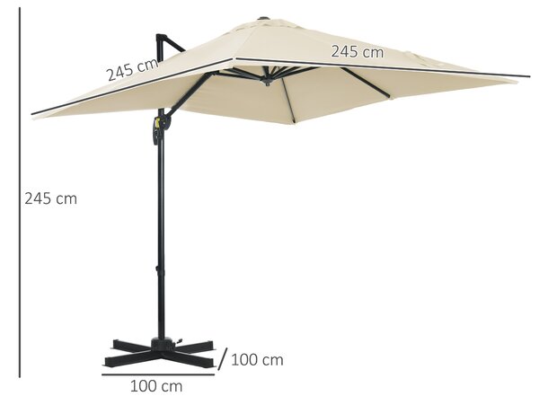 Outsunny Ombrellone da Giardino con Angolazione Regolabile su 5 Livelli e a 360°, 245x245x248 cm, color Crema|Aosom