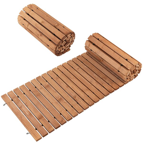 Costway Sentiero avvolgibile di legno per giardino, Vialetto con fil di ferro e consistenza antiscivolo 55cm