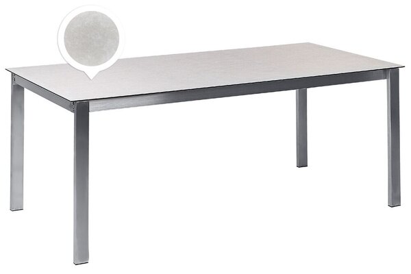 Tavolo da giardino Piano in vetro temperato bianco Struttura in acciaio inox Rettangolare 180 x 90 cm 6 posti a sedere Beliani